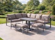 Narożnik ogrodowy Bellagio NM21-BR z pufami i stołem, szary, poduszki beżowe