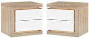 Zestaw 2 szafek nocnych z 2 szufladami - Z oświetleniem LED - Biały lakierowany i naturalny - FLARANCIA