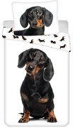 Czarno-biała bawełniana pościel dziecięca jednoosobowa 140x200 cm Dachshund – Jerry Fabrics