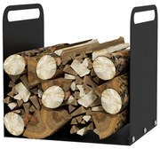 Outsunny Stojak na drewno kominkowe, 2 uchwyty, rama stalowa, do 30kg, 36x30x36cm, Czarny