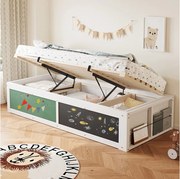 Łóżko dziecięce drewniane ze schowkiem - 90 x 200 cm - z hydraulicznym schowkiem i półką do pisania - drewno - białe