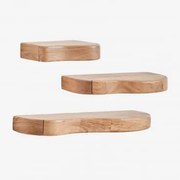 Zestaw 3 Półek Ściennych Z Drewna Akacjowego Nireimi Akacja Brąz - Sklum