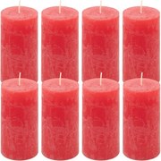 Zestaw świec rustykalnych, 10 cm, Ø 5 cm, czerwony, 8 szt.