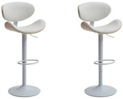 Zestaw 2 stołków barowych z ekoskóry i metalu - Regulowana wysokość - Naturalny jasny i Biały - MONTENEGRO