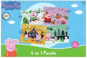 Puzzle dla dzieci 4 w 1 ŚWINKA PEPPA i Świąteczny Nastrój, 19x29 cm