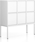 Szafa biurowa FRAME, niska, podstawa biała, 6x drzwi, 1299 x 450 x 1331 mm, PUSH-lock, biały