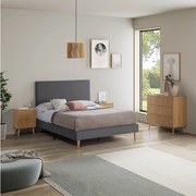 Kolumnowy stelaż tapicerowany Aura + zagłówek 160x200 cm Szary Ciemny, wysokość 30 cm.