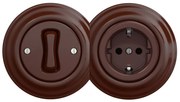 Kliklap - Retro jednobiegunowy włącznik nr 1 oraz gniazdo SCHUKO 230V w ramce, brązowe