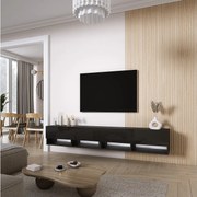 Szafka pod telewizor 200 (2 x 100) cm Czarny Mat / Czarny Połysk, LED biały, 200 × 32 × 34 cm