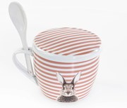 Kubek z pokrywką i z łyżeczką FLUFFY, porcelanowy, zajączek, 600 ml