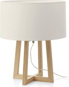 Lampa sto?owa KARA styl nowoczesny i klasyczny - g?. 38 cm x wys. 45 cm - E27 40W - kabel 2 m - w??czanie i wy??czanie - IP20 - drewno - stal i bia?a bawe?na