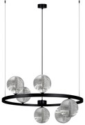 Lampa wisząca okrągła, sześc szklanych grafitowych kloszy - Monza