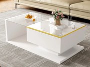 Nowoczesny stolik kawowy ze szkła z oświetleniem LED – płyta wiórowa – biały