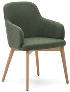 Ciemnozielony tapicerowany fotel jadalniany z podłokietnikami Nelida – Kave Home