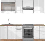 Aneks kuchenny biały wysoki połysk/złoty dąb power 240x60x81.6 fame-line