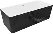 Mexen Nila wanna wolnostojąca ryflowana 170 x 75 cm, biała/czarna, przelew chrom - 52841708075-01