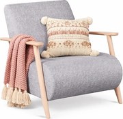 Jasnoszary fotel drewniany do czytania K7-G11