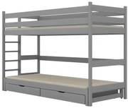 Szare piętrowe łóżko sosnowe z szufladami dla dzieci - 5 rozmiarów C9-P55