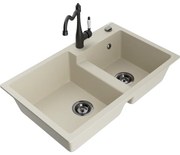 Mexen Tomas zlewozmywak granitowy 2-komorowy z baterią kuchenną Carla, beżowy - 6516-69-670700-70