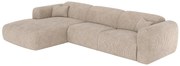 Kanapa narożna duża lewa z ekspresowym mechanizmem w beżowym welurze sztruksowym drobnym prążku POGNI