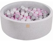 Okrągły Suchy Basen Z Piłeczkami 7cm Dla Dziecka, 90x30cm/200 Piłek, Bawełniany, Jasnoszary, Piłki: Białe, Szare, Pastelowy Róż - Meowbaby®