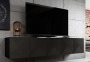Szafka RTV wisząca Asha 200 cm z ryflowanym frontem - czarny mat
