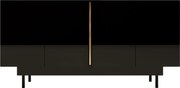 Błyszczący czarny bufet Dancan ARTEMISA z dodatkami w kolorze złota - Nowoczesny i elegancki design z systemem Push to Open