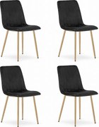 Krzesła Valora JEWA – czarne aksamitne siedziska z nogami w kolorze drewna x4
