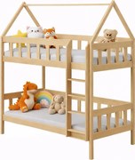 Drewniane dziecięce łóżko piętrowe domek, sosna R7-G86