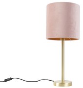 Lampa stołowa mosiądz klosz welurowy różowo-złoty 25cm - Simplo Nowoczesny Oswietlenie wewnetrzne