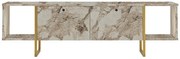 Szafka RTV 2 pary drzwiczek i 2 półki - Imitacja białego marmuru i złoty - DERANA