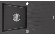 Mexen Cesar zlewozmywak granitowy 1-komorowy z ociekaczem 775 x 470 mm, czarny nakrapiany, syfon chrom - 6514771010-76