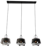 Lampa wisząca czarna z przydymionym szkłem 30 cm owalna 3-światłowa - Kevin ArtDeco Oswietlenie wewnetrzne