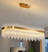 Dora Cristal Long 100cm - długi żyrandol kryształowy LED do salonu nad stół, regulowana barwa światła