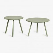 Zestaw 2 Stolików Pomocniczych Ogrodowych Ze Stali Aradina Zielony Lauerl - Sklum