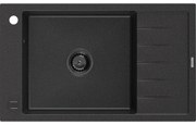 Mexen Elias zlewozmywak granitowy 1-komorowy z ociekaczem 795 x 480 mm, czarny/srebrny metalik, syfon czarny - 6511791005-73-B