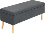 HOMCOM Ławka Tapicerowana z Schowkiem, Siedzisko Bankowe w Wyglądzie Lnu, Drewno Kauczukowe, 110 x 39 x 45 cm, Ciemnoszare