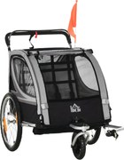 HOMCOM Przyczepka rowerowa dla dzieci, wózek do pchania, z hamulcami, składana, na 2 dzieci, Szary/Czarny