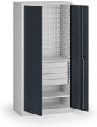Szafa warsztatowa, 2 półki + 4 szuflady, 1950 × 950 × 500 mm, grafitowe drzwi
