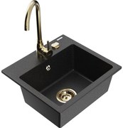 Mexen Milo zlewozmywak granitowy 1-komorowy z baterią kuchenną Telma, czarny/srebrny - 6505-73-670200-50