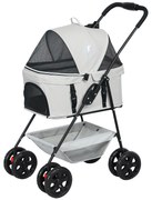 PawHut 3-w-1 Wózek Dla Zwierząt Domowych, Składany Wózek Dla Psów z 4 Kołami i Zdejmowaną Torbą Dla Psów i Kotów, Szary