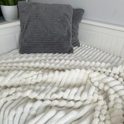 Bardzo gruby koc tłoczony z mikrofibry paski śmietankowy 160x200 cm