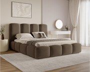 BESILIO Łóżko chmurka z pojemnikiem i stelażem 200x200 Puffy - welurowe łóżko tapicerowane - Brązowy