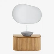 Zestaw Mebli Łazienkowych Z Drewna Mango Analis Naturalna & Okrągły Szary Cement Ø40 Cm Tarsis & Owalna Lampa Led I Przeciwmgielna - Sklum