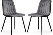 2x Welurowe krzesło tapicerowane pikowane Ciemny Grafit LIVO Czarne nogi