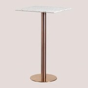 Kwadratowy Wysoki Stolik Barowy 60x60 Cm Z Lastryko Malibu Blanco & Różowe Złoto - Sklum