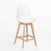 Wysoki Stołek Nordycki Z Poduszką Ze Skóry Ekologicznej Biała & ↑65 Cm - Sklum