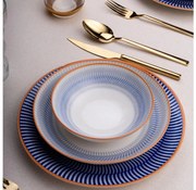 Zestaw obiadowy 24 szt. niebieski/pomarańczowy/porcelana