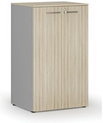 Szafa biurowa z drzwiami PRIMO GRAY, 3 półki, 800 x 640 x 1335 mm, szary/dąb naturalny