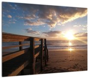 Obraz na szkle - molo, plaża i morze (70x50 cm)